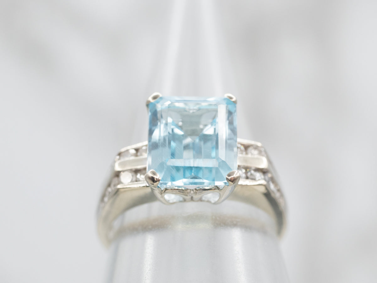 Blue Topaz and Diamond Right Hand Ring