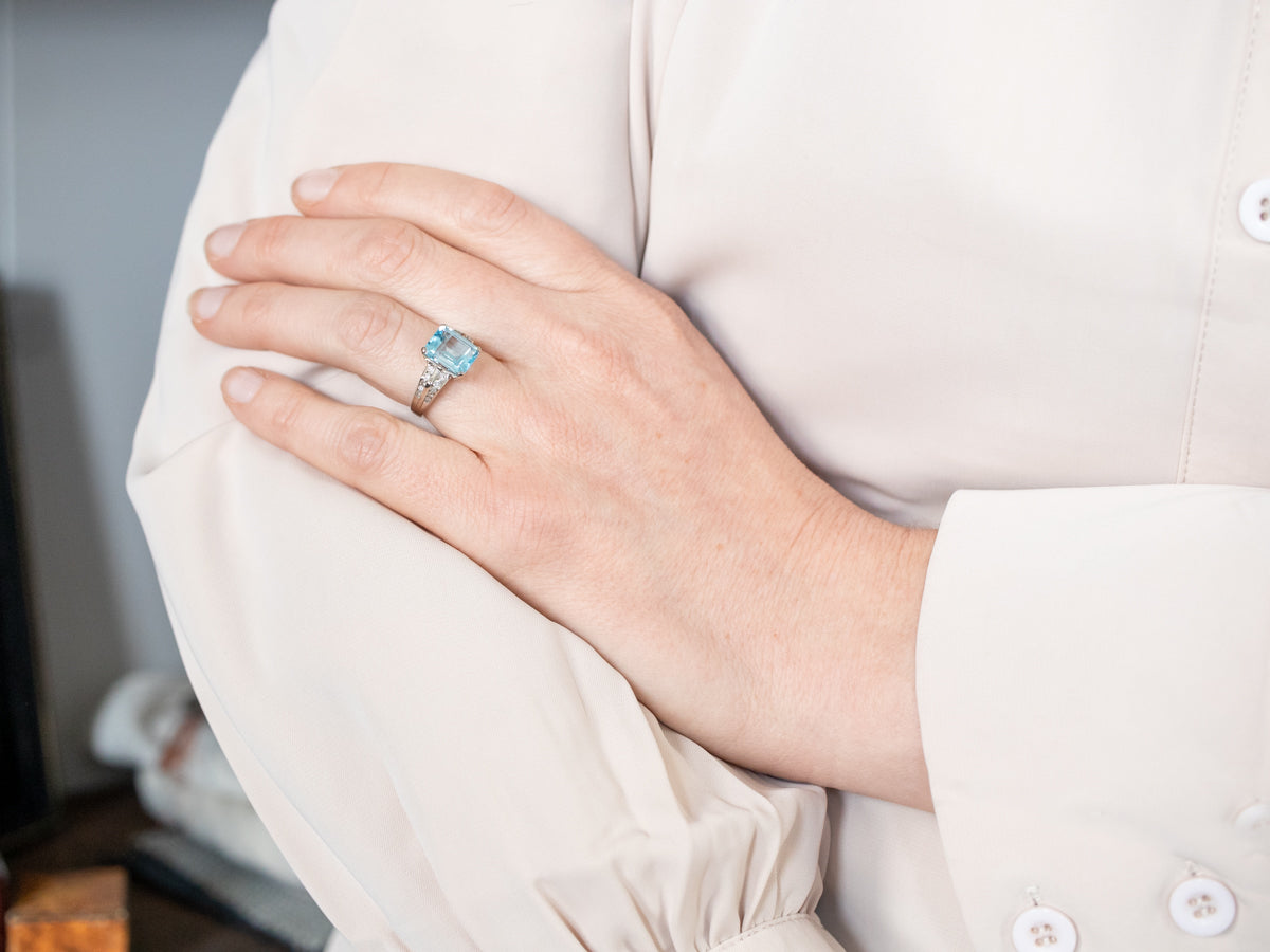 Blue Topaz and Diamond Right Hand Ring