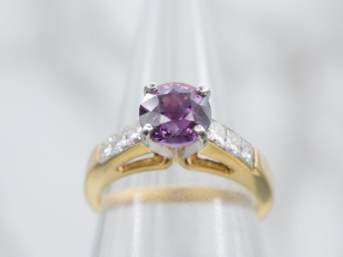 Purple Sapphire and Diamond Mix Metal Engagement Ring