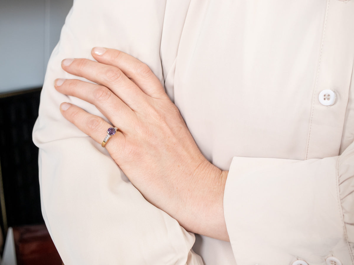 Purple Sapphire and Diamond Mix Metal Engagement Ring