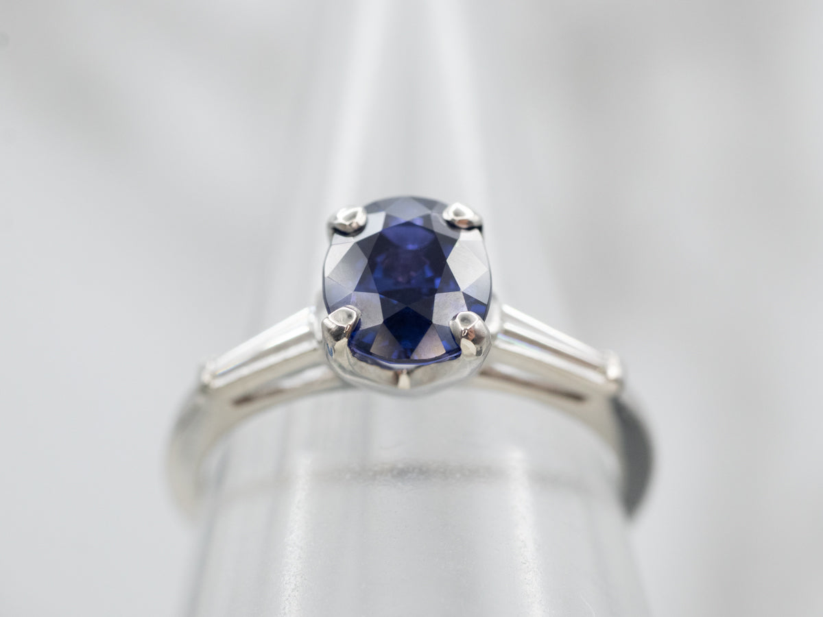 Retro Era Sapphire and Diamond Platinum Engagement Ring