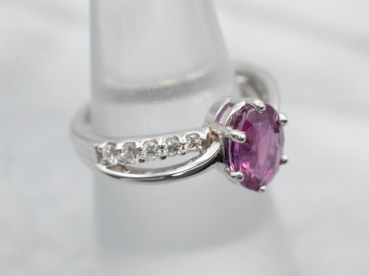 Pretty Pink Sapphire and Diamond Engagement Ring