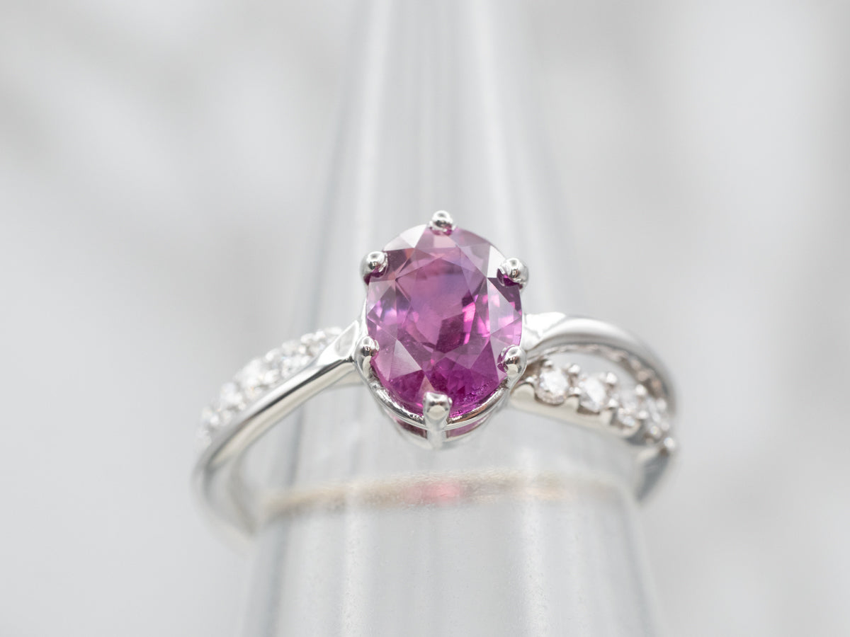 Pretty Pink Sapphire and Diamond Engagement Ring