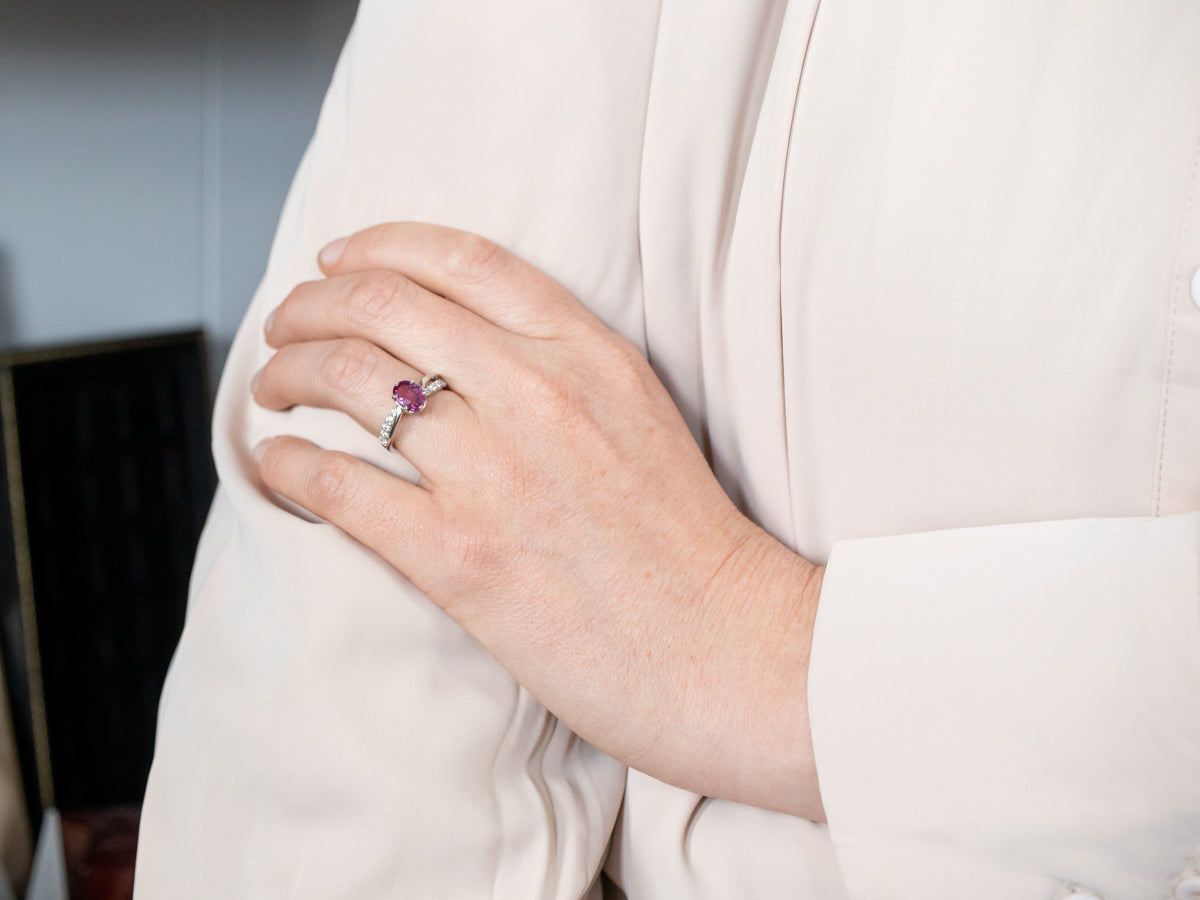 Pretty Pink Sapphire and Diamond Engagement Ring