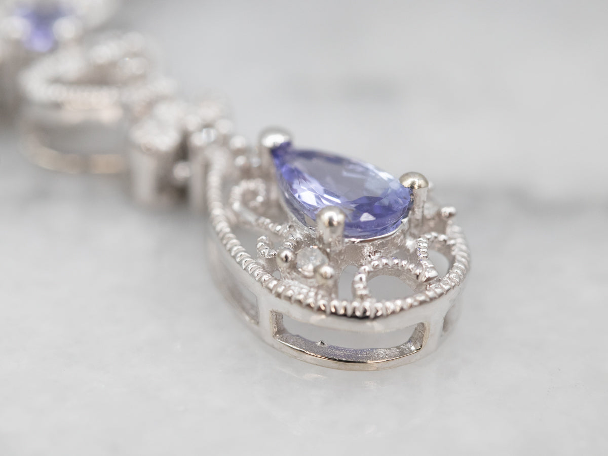 White Gold Tanzanite and Diamond Teardrop Necklace