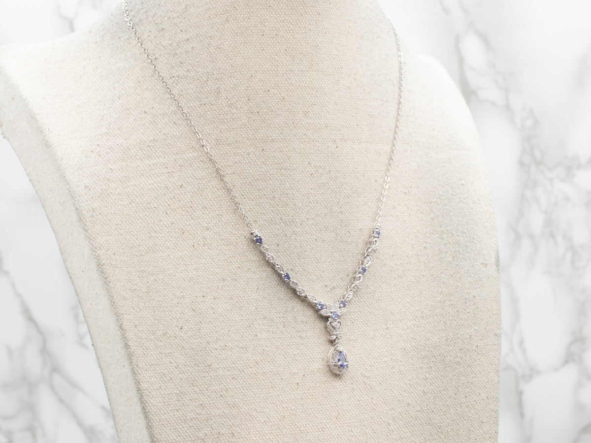 White Gold Tanzanite and Diamond Teardrop Necklace