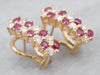 Gold Ruby and Diamond Drop Earrings