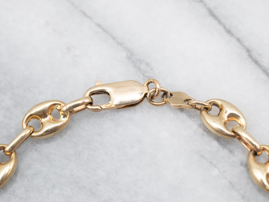 Yellow Gold Hollow Anchor Link Chain Bracelet with Lobster Clasp