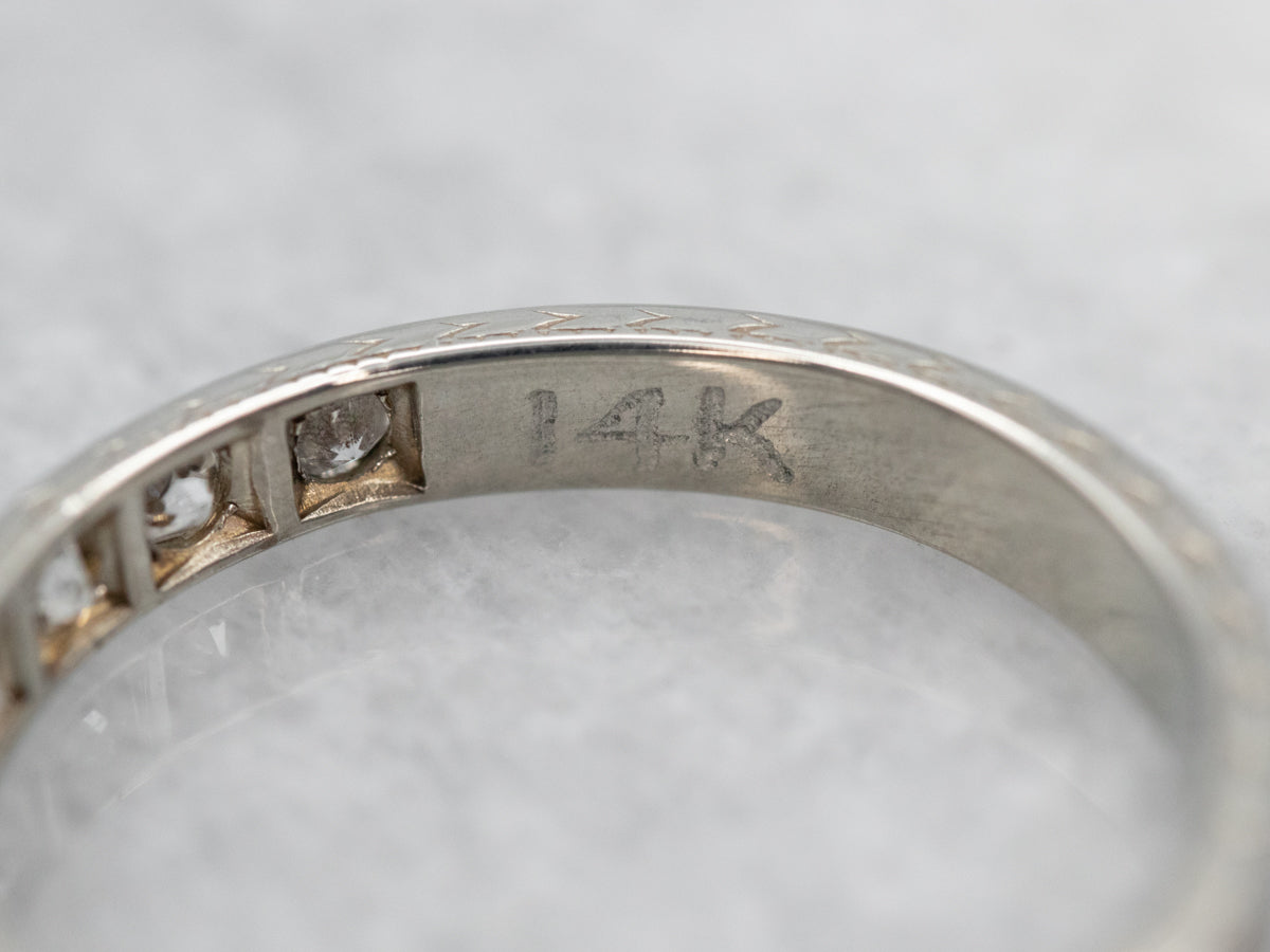 Elegant White Gold Diamond Etched Wedding Band