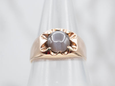 Expertly Designed Yellow Gold Belcher Set Cat's Eye Sillimanite Solitaire Ring