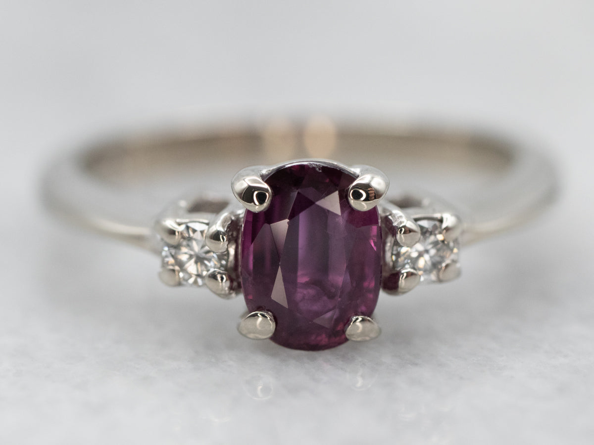 White Gold Ruby Ring with Diamond Accents