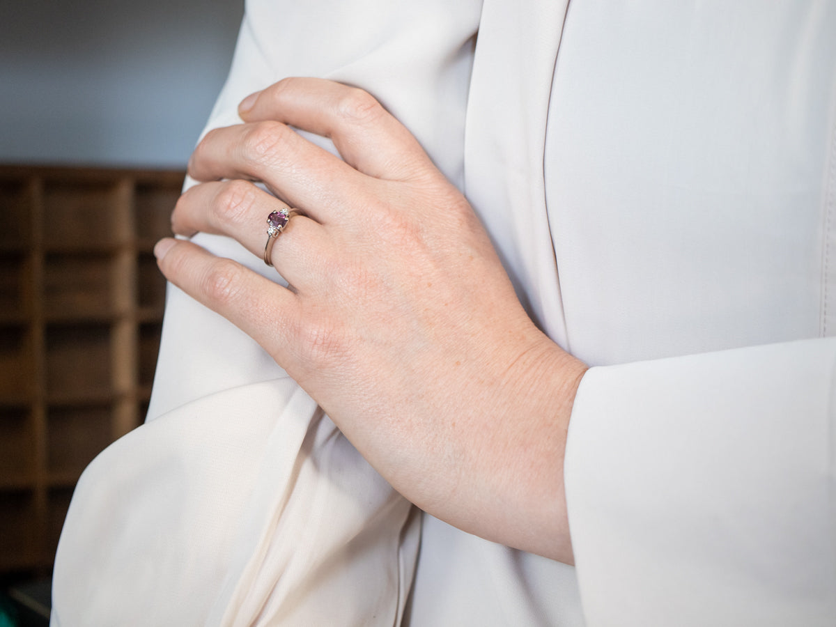 White Gold Ruby Ring with Diamond Accents