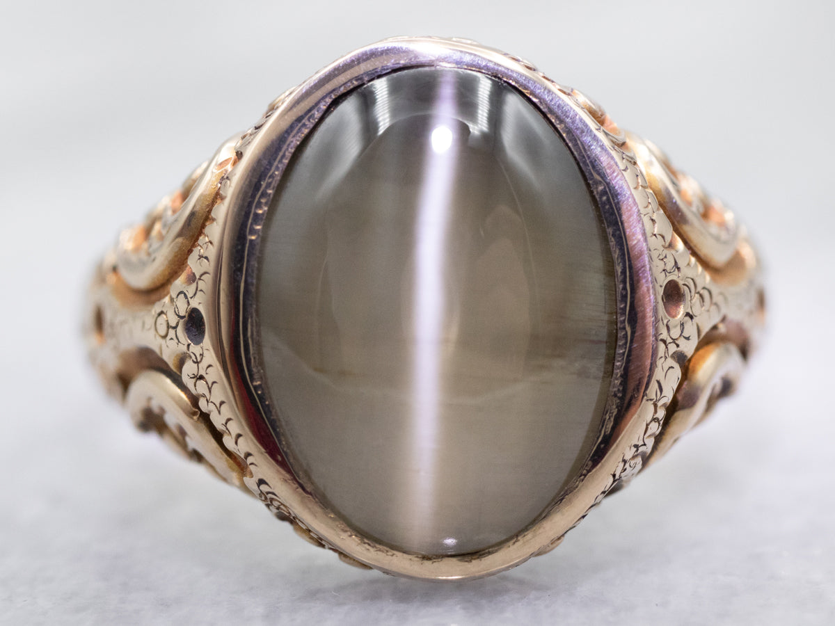 Natural Purple Cats Eye Chrysoberyl Gemstone Sterling Silver Handmade Men  Ring | eBay