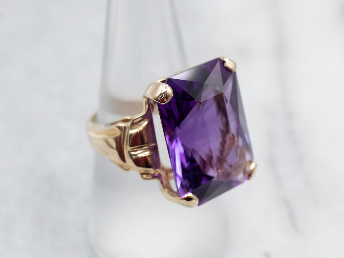 Stunning Yellow Gold Amethyst Solitaire Cocktail Ring