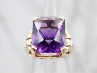 Stunning Yellow Gold Amethyst Solitaire Cocktail Ring