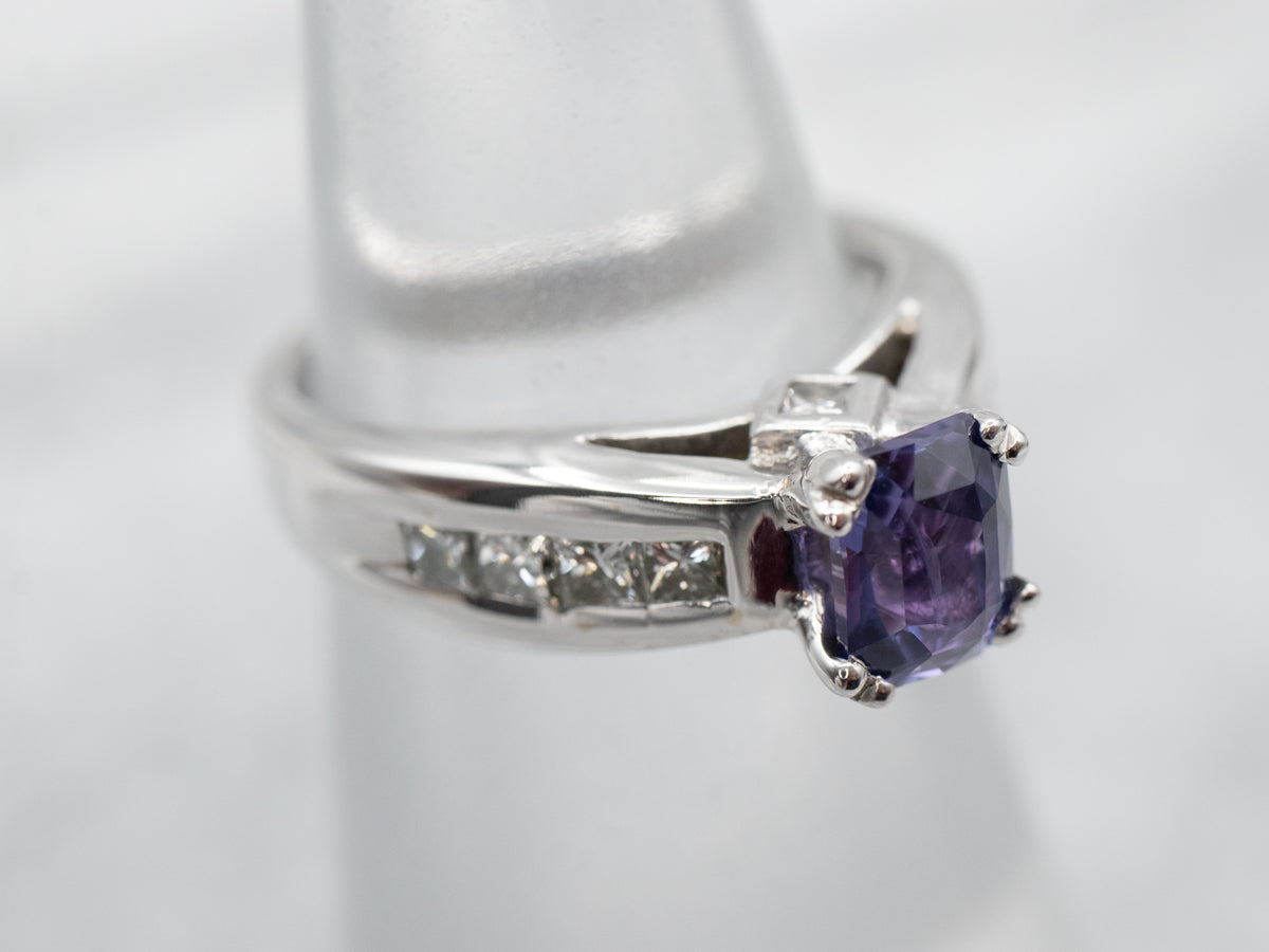Brilliant Modern Purple Sapphire Engagement Ring with Diamond Accents