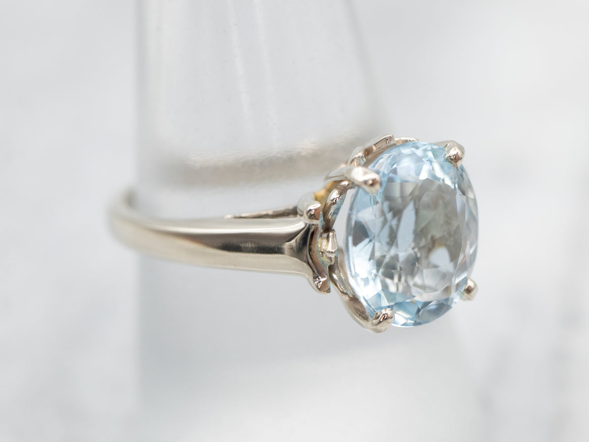 Anillo Solitario Aguamarina Oro Blanco
