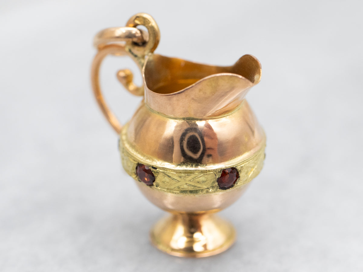 Two Tone Gold Vintage Citrine Gemstone Pitcher Charm