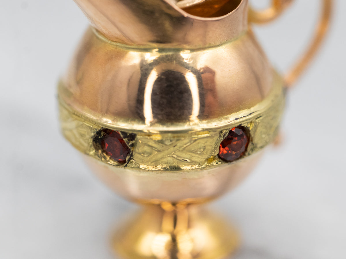 Two Tone Gold Vintage Citrine Gemstone Pitcher Charm