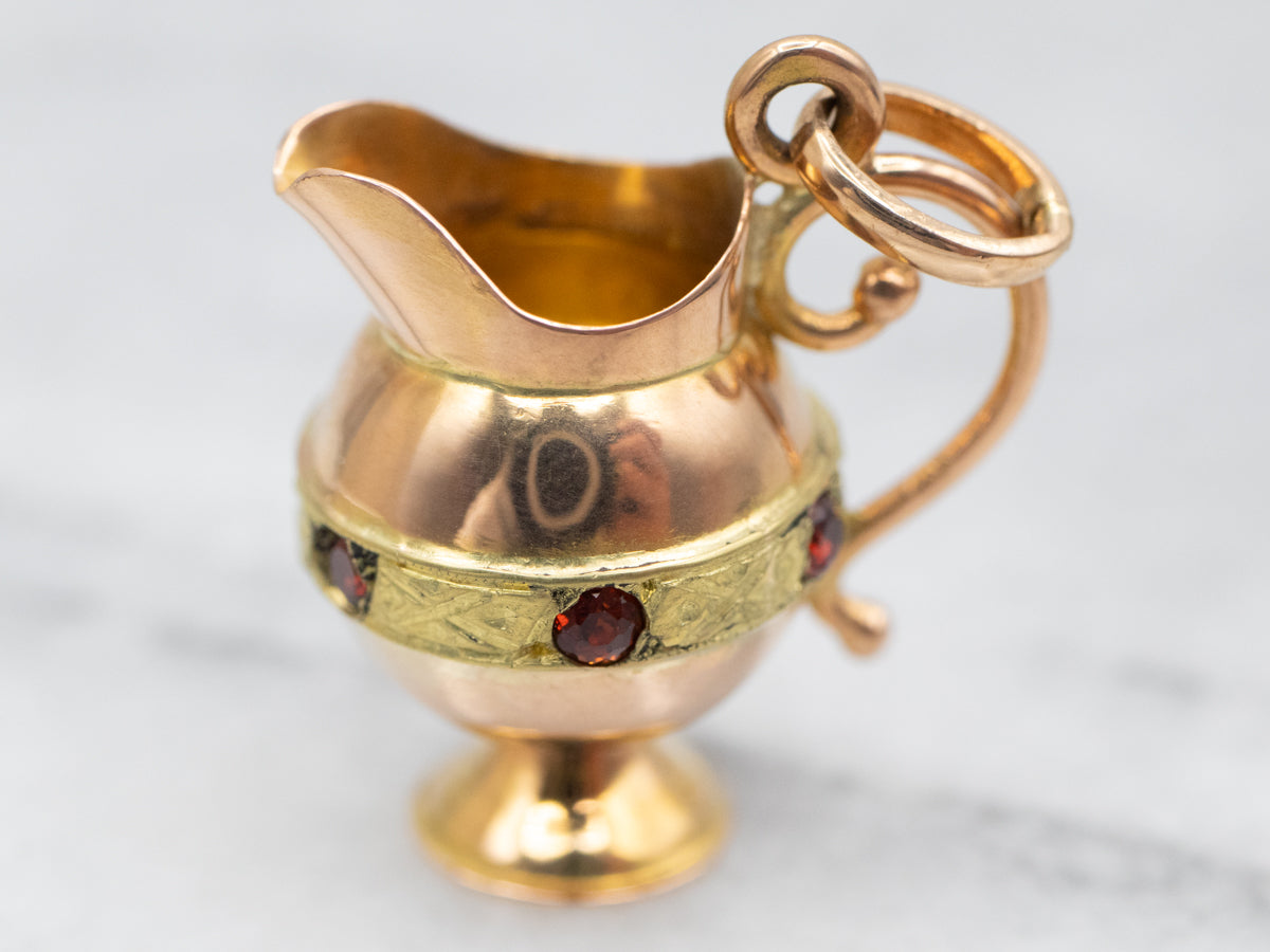Two Tone Gold Vintage Citrine Gemstone Pitcher Charm