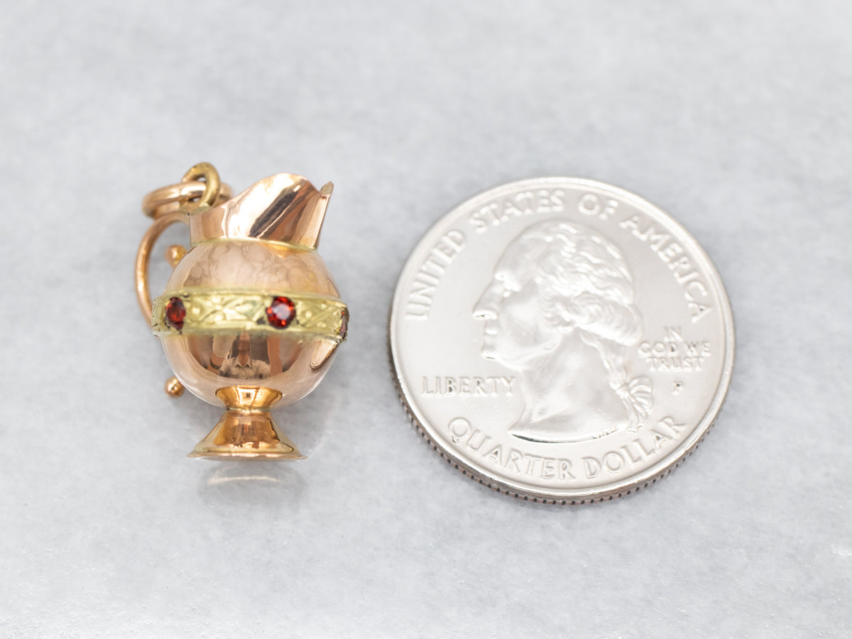 Two Tone Gold Vintage Citrine Gemstone Pitcher Charm