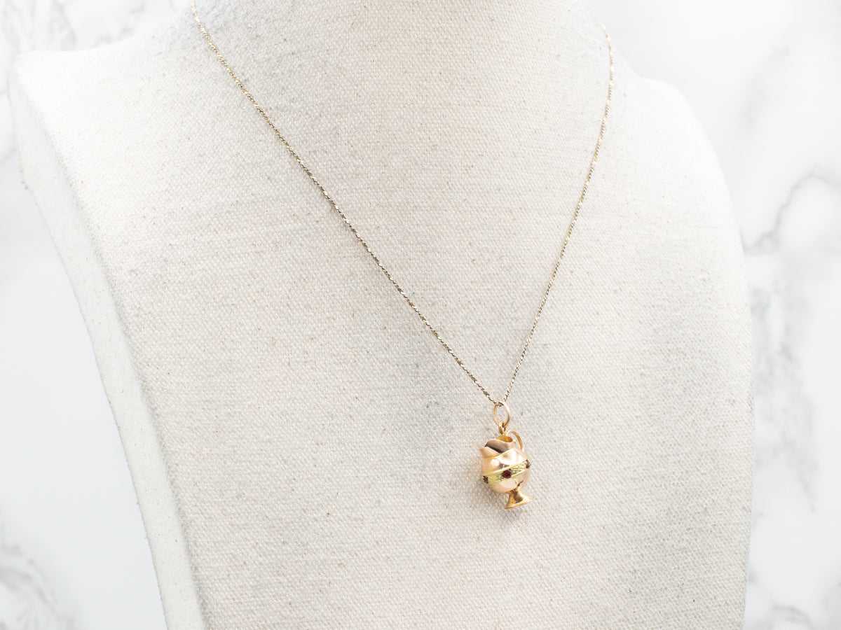 Two Tone Gold Vintage Citrine Gemstone Pitcher Charm