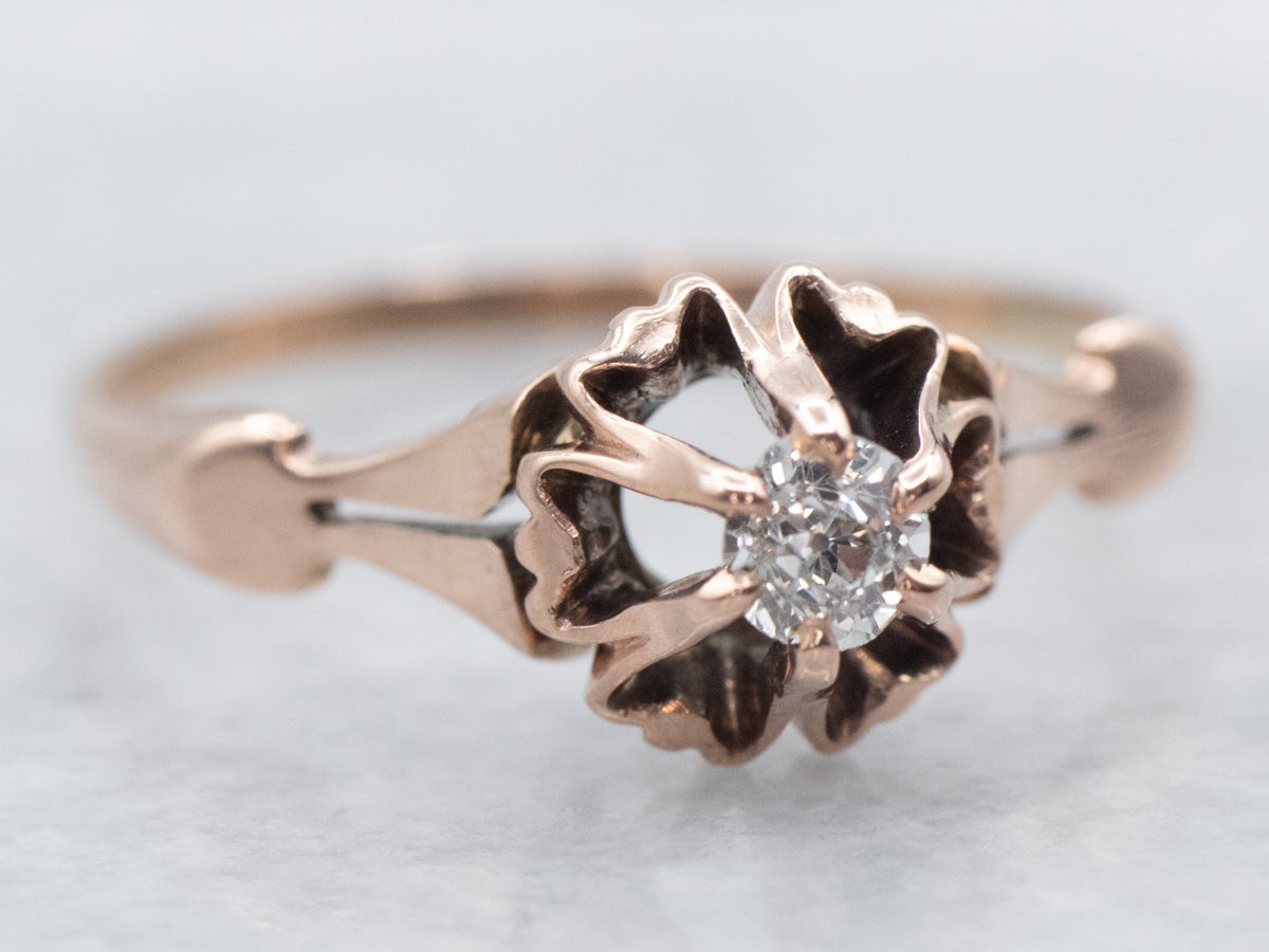 Antique Old Mine Cut Diamond Buttercup Solitaire Ring