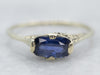 Antique Green Gold Sapphire Solitaire Ring