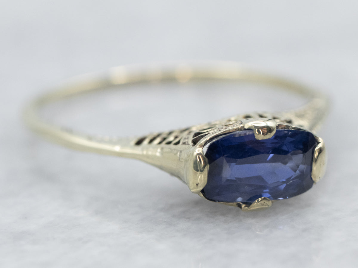 Antique Green Gold Sapphire Solitaire Ring