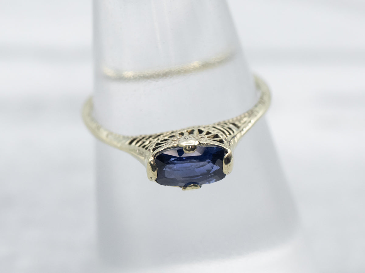 Antique Green Gold Sapphire Solitaire Ring