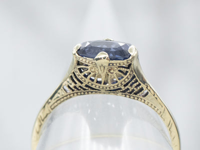 Antique Green Gold Sapphire Solitaire Ring