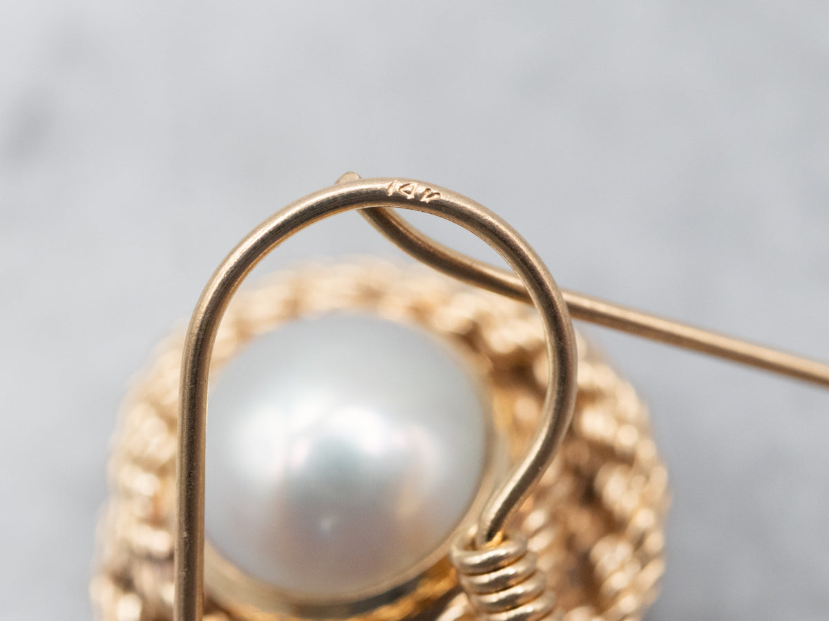Delicate Yellow Gold Pearl Drop Earrings