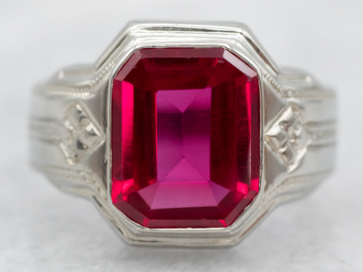 Chic White Gold Bezel Set Synthetic Ruby Solitaire Ring