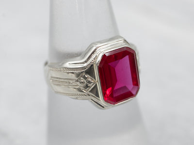 Chic White Gold Bezel Set Synthetic Ruby Solitaire Ring