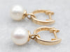 Modern Pearl and Polished Gold Drop Earrings