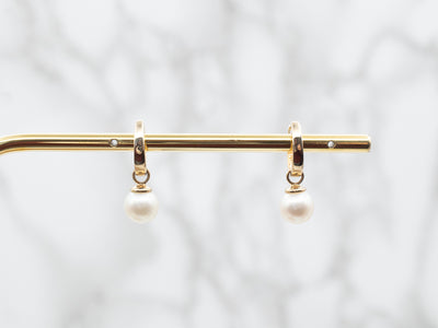 Modern Pearl and Polished Gold Drop Earrings