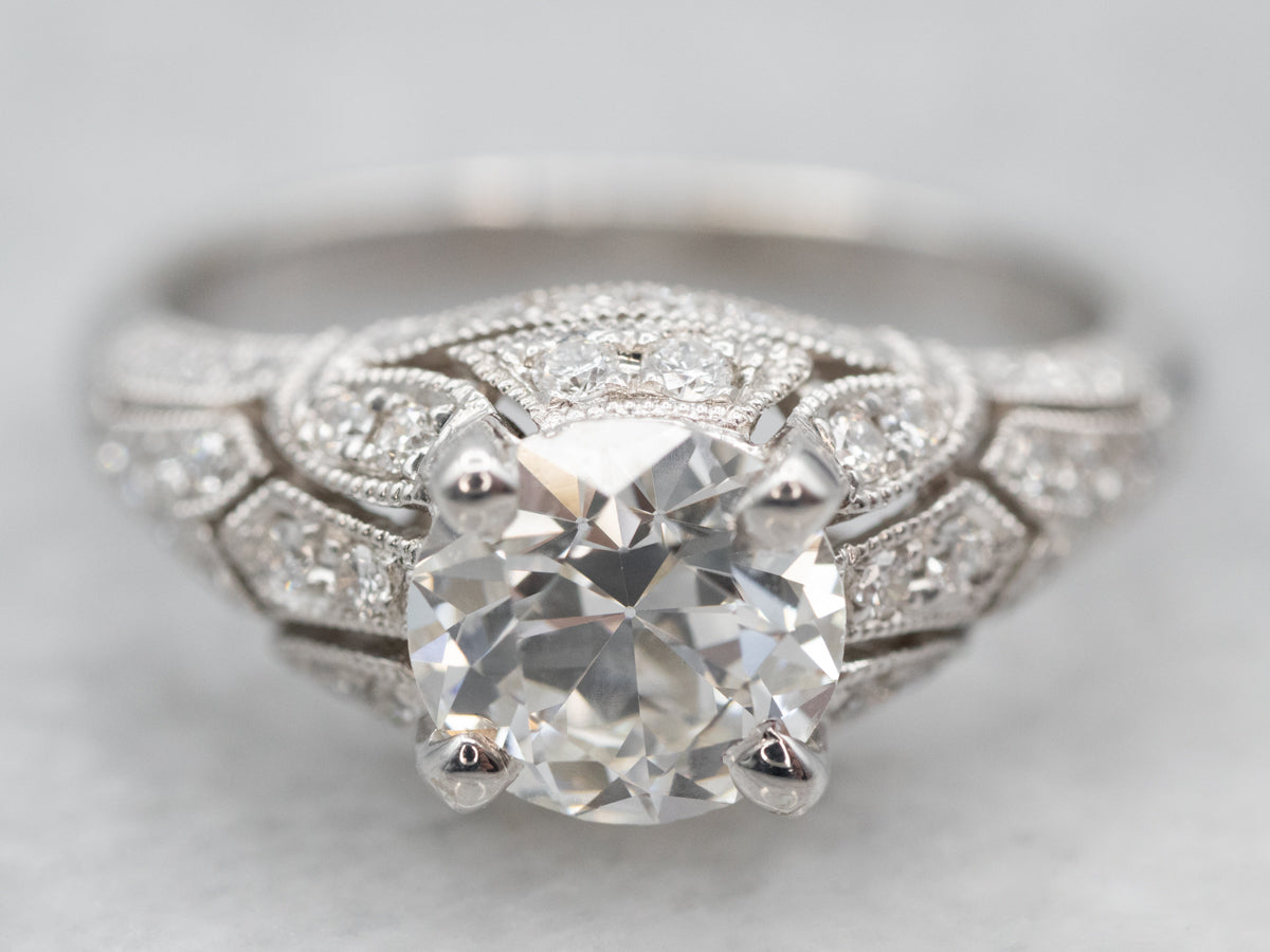Art Deco Reproduction European Cut Diamond Engagement Ring