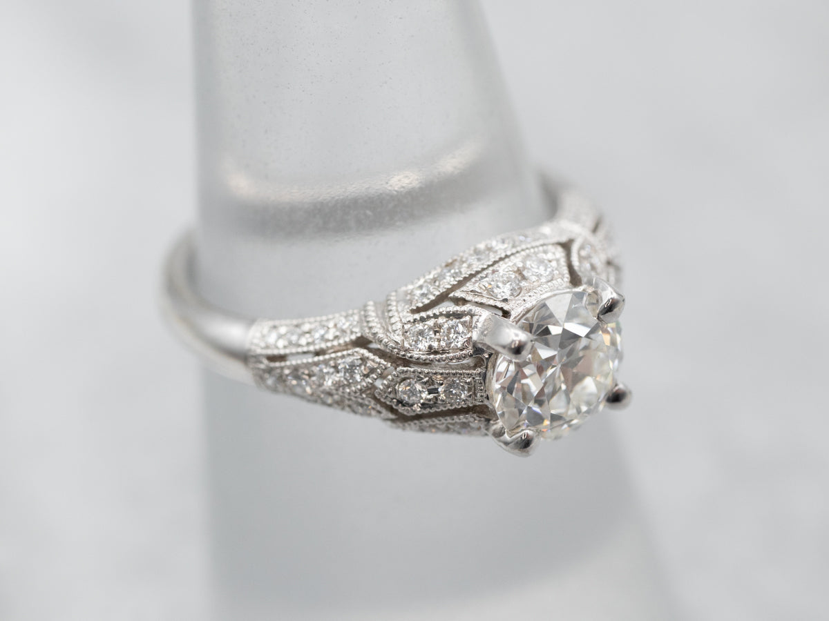 Art Deco Reproduction European Cut Diamond Engagement Ring