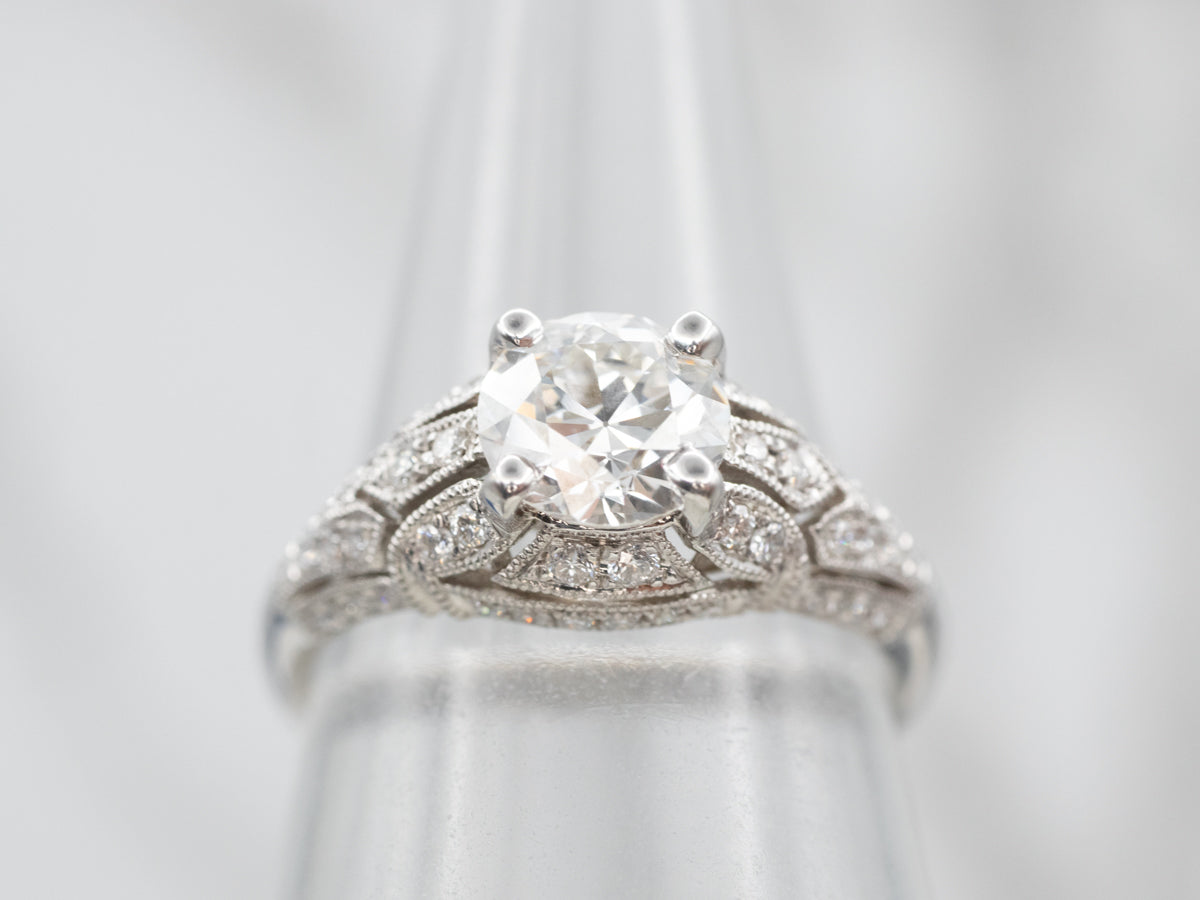 Art Deco Reproduction European Cut Diamond Engagement Ring