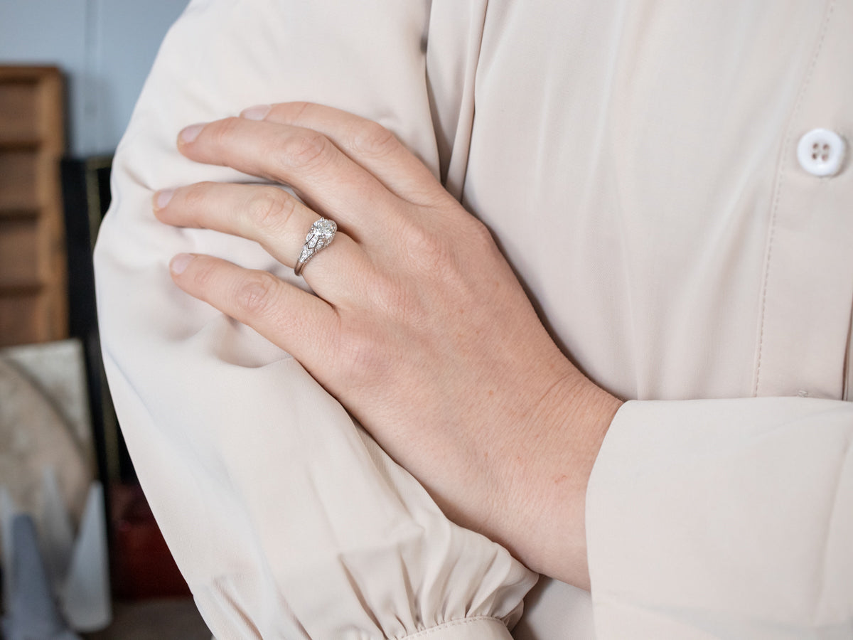 Art Deco Reproduction European Cut Diamond Engagement Ring