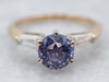 Retro Era Purple Sapphire and Diamond Engagement Ring