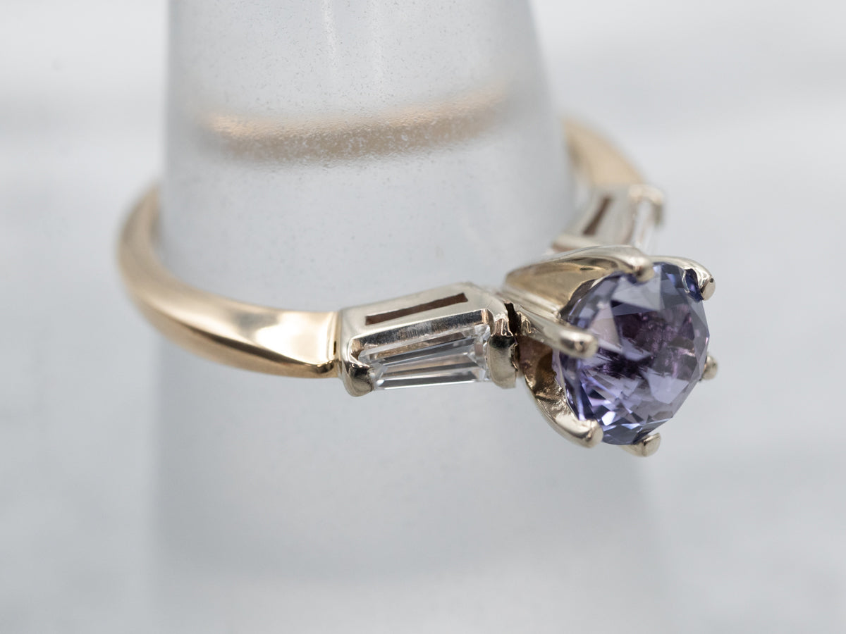 Retro Era Purple Sapphire and Diamond Engagement Ring