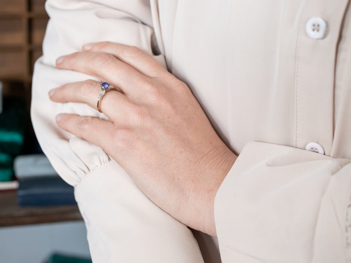 Retro Era Purple Sapphire and Diamond Engagement Ring