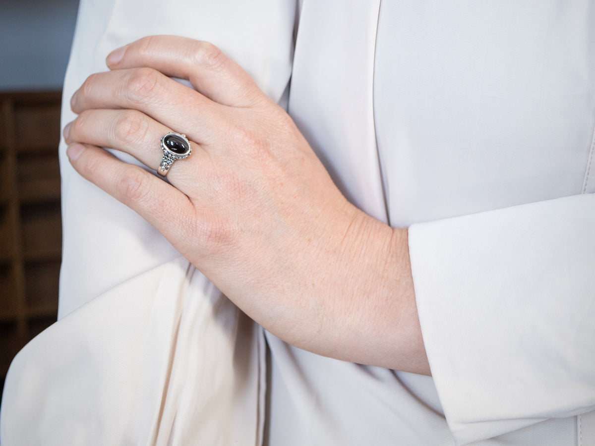 Sterling Silver Cat's Eye Sillimanite Solitaire Ring