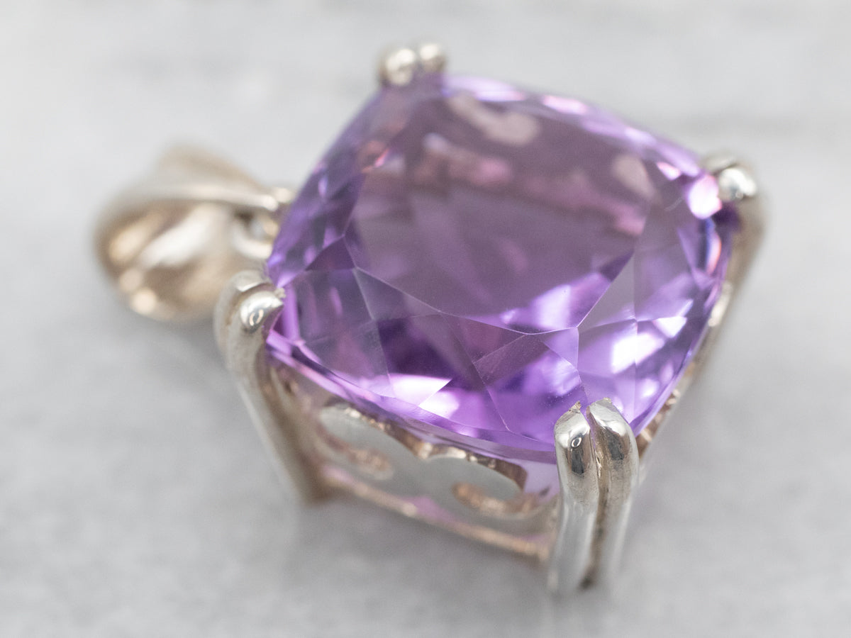 Elegant Sterling Silver Amethyst Solitaire Pendant
