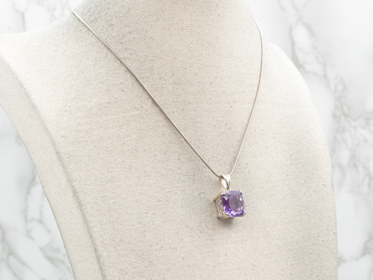 Elegant Sterling Silver Amethyst Solitaire Pendant