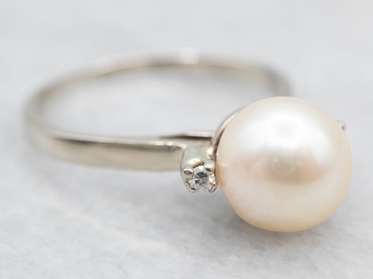 White Gold Pearl and Diamond Ring