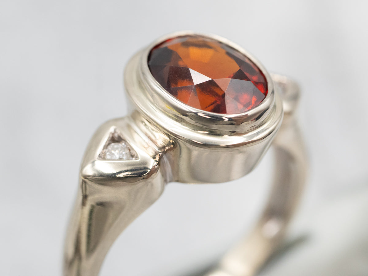 Modern Hessonite Garnet and Diamond Ring
