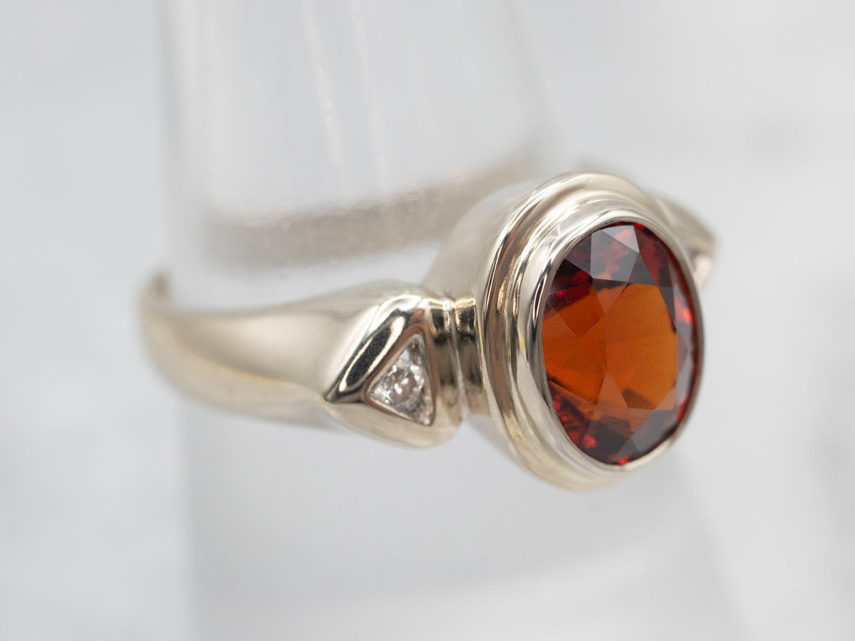 Modern Hessonite Garnet and Diamond Ring