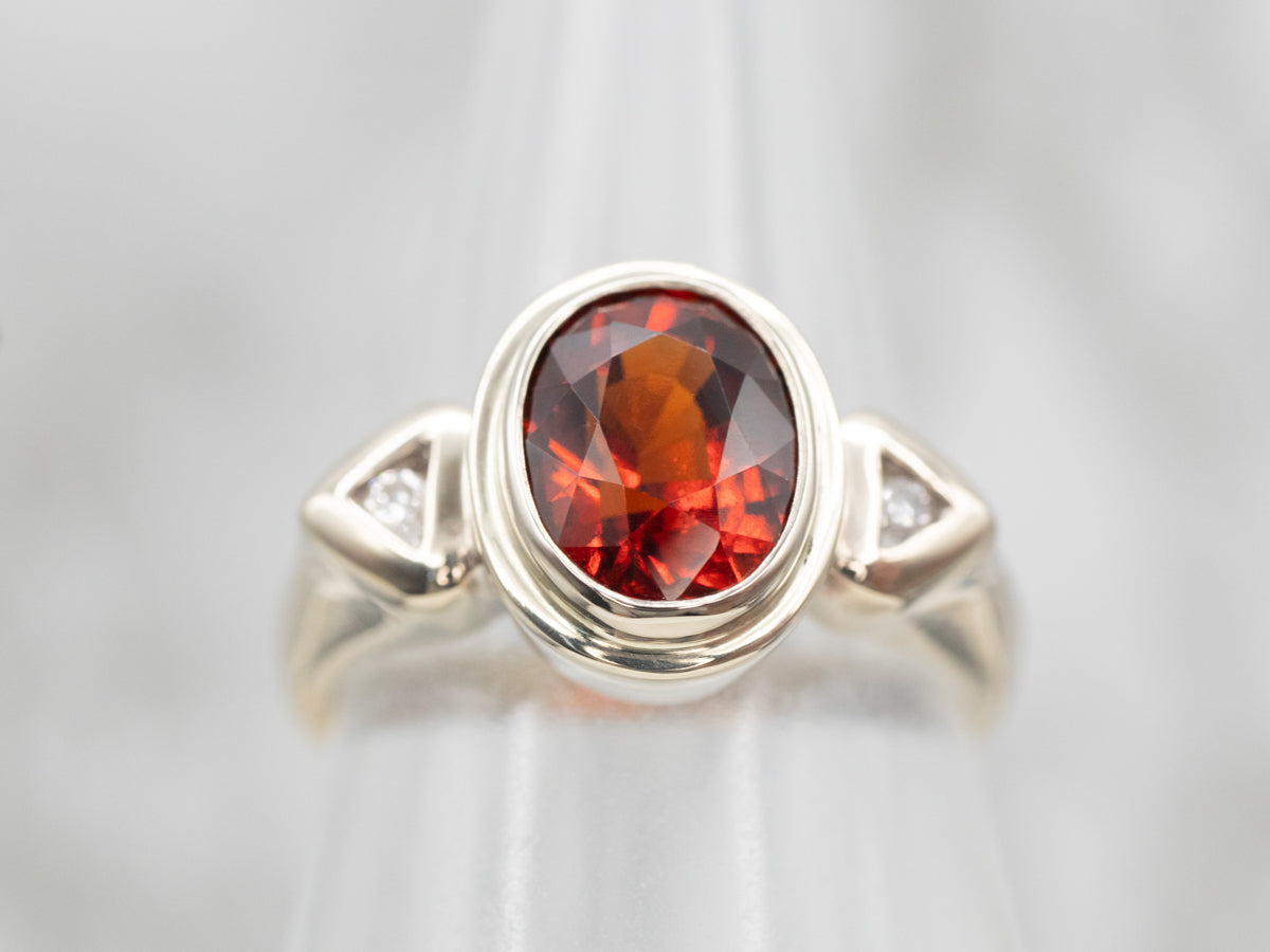 Modern Hessonite Garnet and Diamond Ring